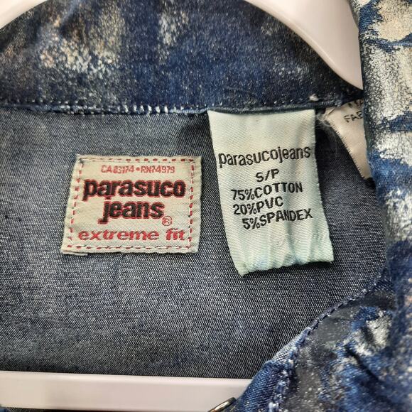 Vintage Parasuco Jeans Y2K Denim‎ Jean Jacket Metallic Silver Roses Size Small - Picture 7 of 12